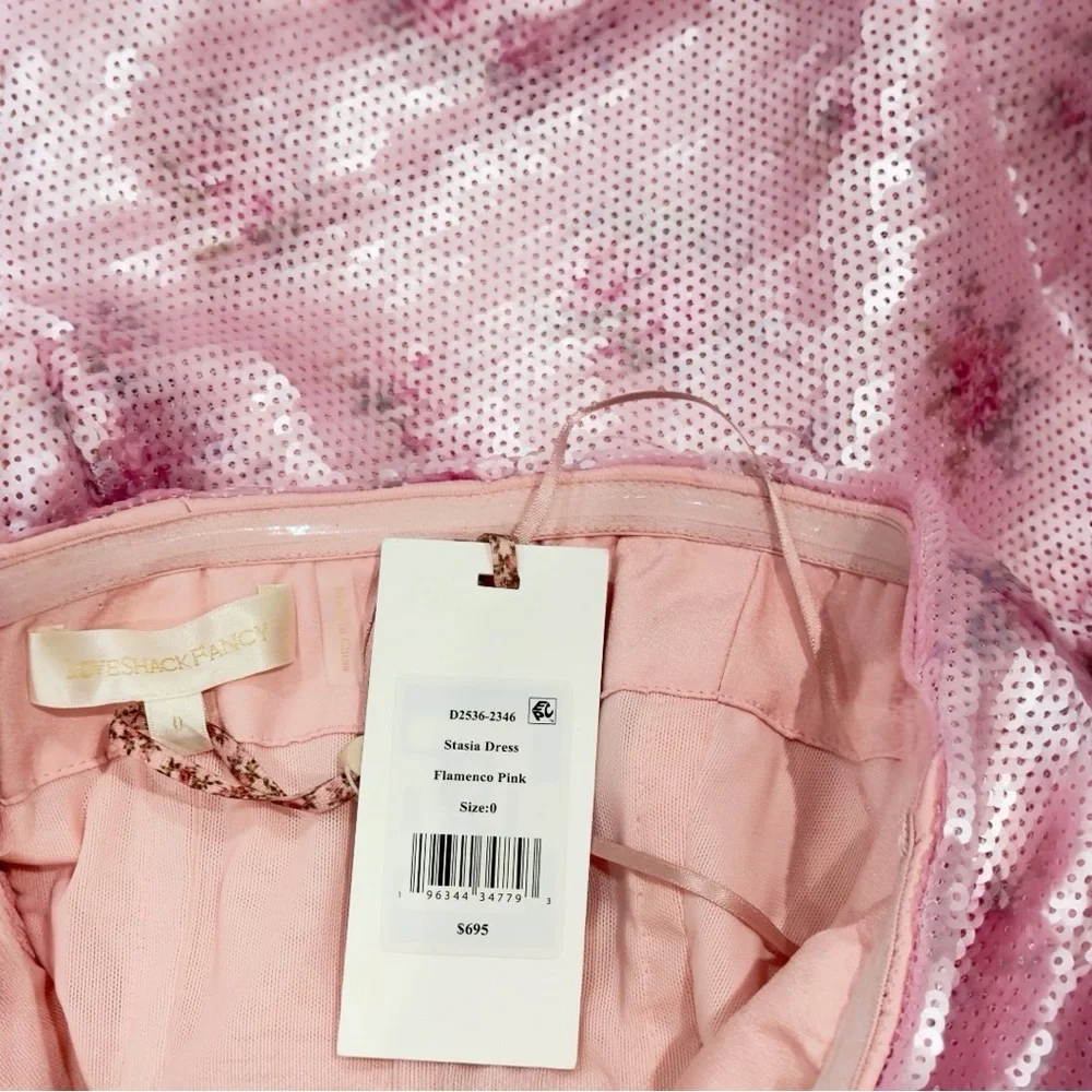 LoveShackFancy Stasia Sequin Floral Strapless Pink Cocktail Midi Dress NEW - Picture 9 of 15